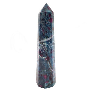 Polished Blue Kyanite with Ruby Six Sides Obelisk