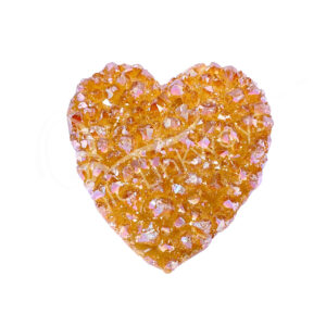 (CLOSE OUT) HEART - CRYSTAL QUARTZ PLATED, CHAMPAGNE AURA WITH DRUSE 2-3"