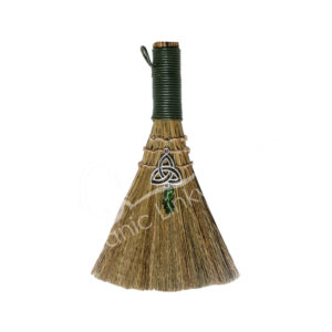 Green Witch's Broom with Triquetra & Green Aventurine Chips Stones