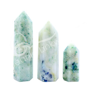 Polished Quartz with Azurite/Malachite 6 Sides Obelisk