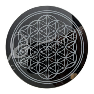 CRYSTAL GRID - OBSIDIAN, BLACK FLOWER OF LIFE 4"DIA