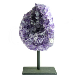 Amethyst, Uruguayan B Polished Geode on Metal Stand