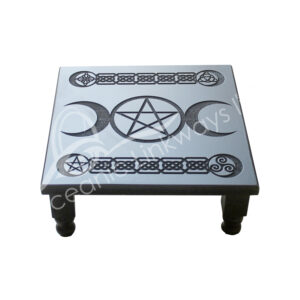 Black Wood Engraved Pentacle & Triple Moon Altar Table