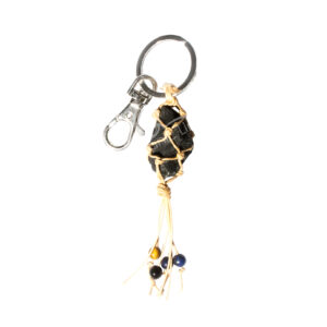 Black Tourmaline in Net Keychain for Protection