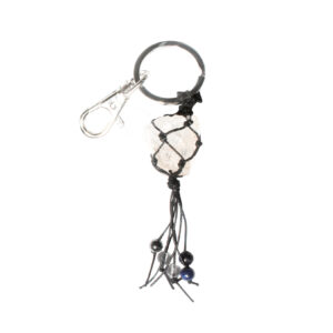 Crystal Quartz in Net Keychain for Cleansing