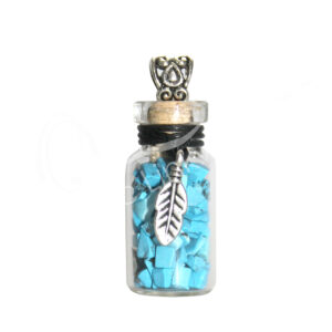 NECKLACE - CHIPS STONES IN BOTTLE TURQUOISE WITH FEATHER 1.5"H