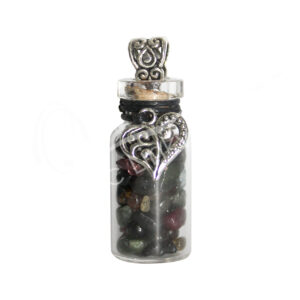 Mixed Tourmaline Chips Stones in Bottle with a Heart Charm Necklace