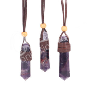 Amethyst Point Necklace Wrapped with natural leather (Pack of 3)