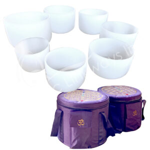 SINGING BOWL - CRYSTAL FROSTED WHITE CHAKRA TUNED (SET OF 7) 8-14"DIA.