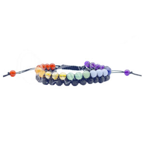 Chakra & Lava Beads Double Row Adjustable Bracelet
