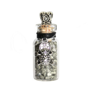 NECKLACE - CHIPS STONES IN BOTTLE PYRITE WITH MONEY FROG 1.5"H