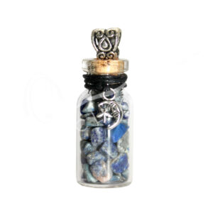Sodalite Chips Stones in a bottle Necklace with a Moon and a Star Charm