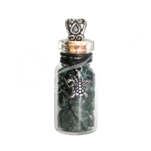 Green Moss Agate Chips Stones in Bottle with a Turtle Charm Necklace