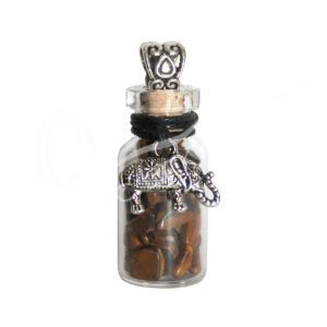 Tiger Eye Chips Stones in Bottle with an Elephant Charm Necklace