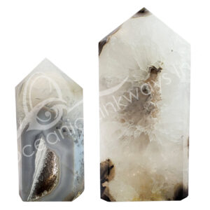 White Agate with Druse Obelisk