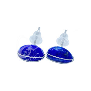 Lapis Lazuli Wire Wrap Sterling Silver Earrings Studs