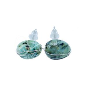 African Turquoise Wire Wrap Sterling Silver Earrings Studs