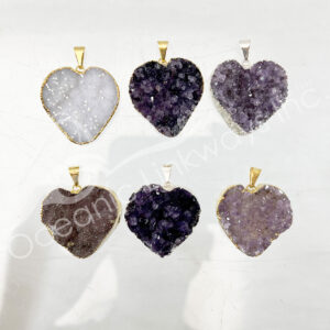 (CLOSE OUT) PENDANT - HEART AMETHYST  SILVER & GOLD FULL PLATED 25-35 MM