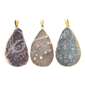 (CLOSE OUT) PENDANT - AMETHYST AA DRUSE TEARDROP GOLD PLATED 1.75''