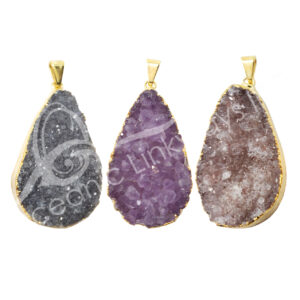 (CLOSE OUT) PENDANT - AMETHYST A DRUSE TEARDROP GOLD PLATED 1.75"