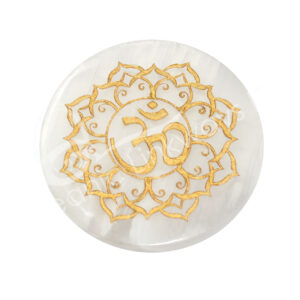 Gold-Engraved Om on Lotus Selenite Incense Holder