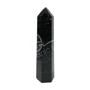 Polished Black Tourmaline with Red Inclusions Six Sides Obelisk
