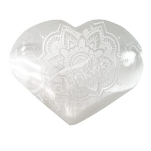 Engraved Lotus Mandala Polished Selenite Heart