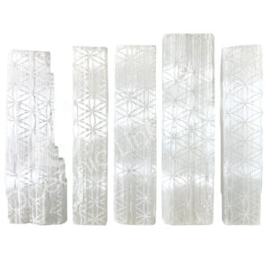 Rough Morocco Selenite Sticks with Engraved Flower of Life