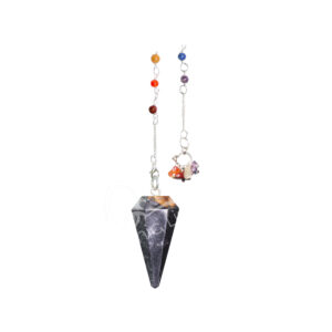 Blue Tiger Eye Hexagonal Pendulum with Chakra Chain
