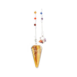 Tiger Eye Hexagonal Pendulum with Chakra Chain