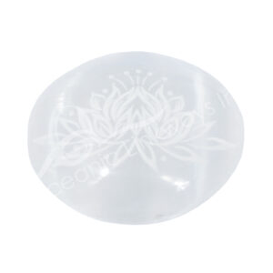 Engraved Lotus Selenite Palm Stone