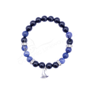 Black Tourmaline & Dumortierite Bracelet with Witch's Hat Charm.