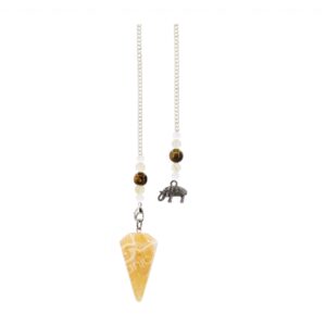Golden Healer Quartz Hexagonal Pendulum with Elephant Charm