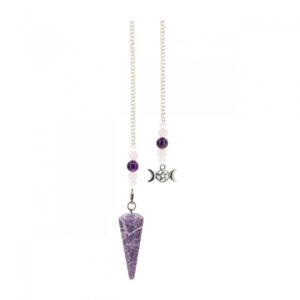 Lepidolite Hexagonal Pendulum with Triple Moon Charm