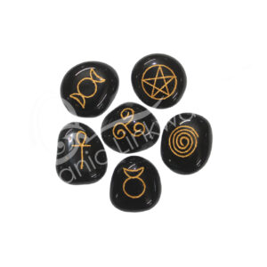STONES SET - AGATE, BLACK ENGRAVED PAGAN SYMBOLS (SET OF 6) 20-25 MM