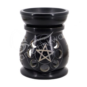 (CLOSE OUT) OIL BURNER - SOAPSTONE, BLACK WITH MOON PHASES 4"DIA X 5"H