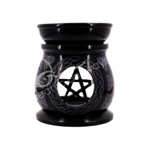 (CLOSE OUT) OIL BURNER - SOAPSTONE, BLACK WITH PENTACLE 4"DIA X 5"H