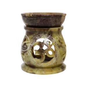 (CLOSE OUT) OIL BURNER - SOAPSTONE, NATURAL WITH OM 4"DIA X 5"H