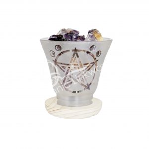 Amethyst Chunks in Frosted Glass with Pentacle & Moon Lamp No Cord