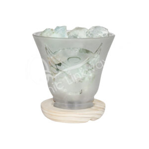 Aquamarine Chunks in Frosted Glass Lamp with Angel Wings