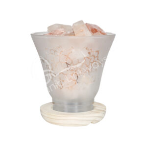 Salt Chunks in Frosted Glass Lamp with Lotus no Cord