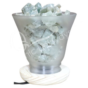 Green Aventurine Chunks in Frosted Glass Lamp with Tree of Life