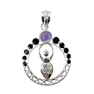 STERLING SILVER - PENDANT GODDESS WITH MOON PHASES AMETHYST 2.17"L