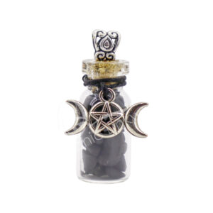 NECKLACE - CHIPS STONES IN BOTTLE SHUNGITE WITH TRIPLE MOON 1.5"H