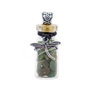Green Aventurine Chips Stones in Bottle with Dragonfly Charm Necklace