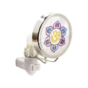 (CLOSE OUT) NIGHT LIGHT - SELENITE WITH ENGRAVED OM IN LOTUS 3"DIA.