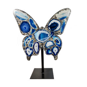 (CLOSE OUT) BUTTERFLY - AGATE, BLUE ON METAL STAND 24"H