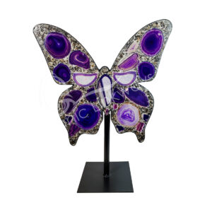 Purple Agate Butterfly on Metal Stand