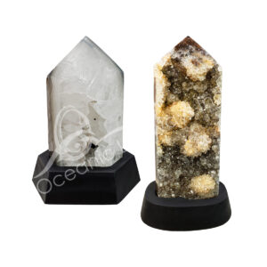 Polished Agate Obelisk on Wood Base