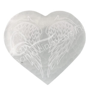 Engraved Angel Wings Selenite Heart
